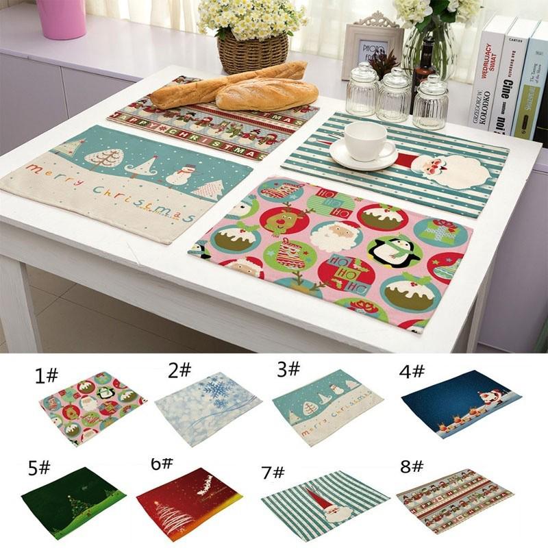 Christmas Linen Table Placemats Coaster Kitchen Decorations