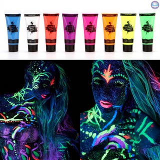 GM 8 Tubes 10ml/0.34oz UV Neon Face & Body Paint 8 Colors Neon Fluorescent UV Blacklight Glow Safe Non-Toxic Bodypaint for Halloween Costume Makeup Club Festival Party