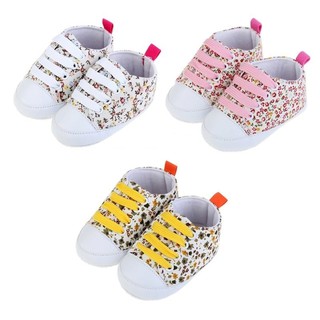 BabyL Newborn Girl Lace Up Cotton Canvas Toddler Baby Floral Soft Shoes (1)