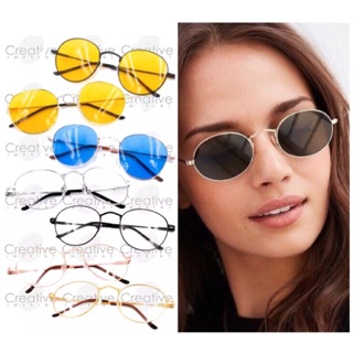 CISunnies #023448 Retro Oval Specs Light Metal Sunglasses Shades | FREE CASE & WIPER