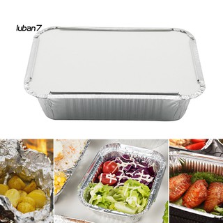 LB♥50Pcs Disposable Rectangle Aluminum Foil Food Tray Baking Pan Container with Lid