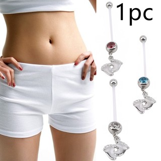 Lovely Feet Shape Soft PV Bar Hanging Pregnant Women Navel Ring Stainless Steel Belly Button Ring Piercing Jewelry