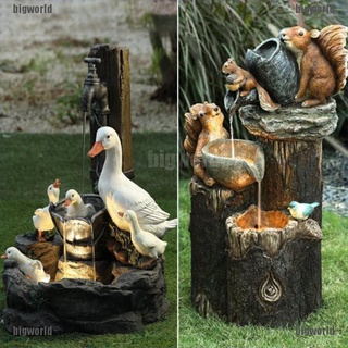 (bigworld)Resin Ducks Squirrel Fountain Garden Statue Outdoor Home Patio Decoration