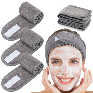 Spa Facial Headband, 2 Pieces Make Up Wrap Head Bath Shower Sport Terry Cloth Headband, Adjustable Stretch Towel with Velcro