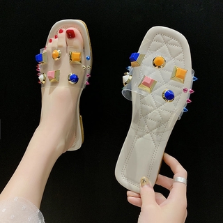 Summer Versatile Water Diamond Crystal Flip Flop Women Flat Bottom Soft Soled Fashion Sandals