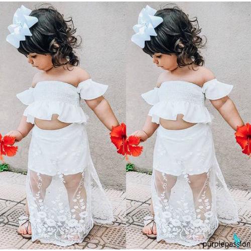 ♛❀♛Toddler Kids Baby Girl White Lace Off Shoulder Tops (2)