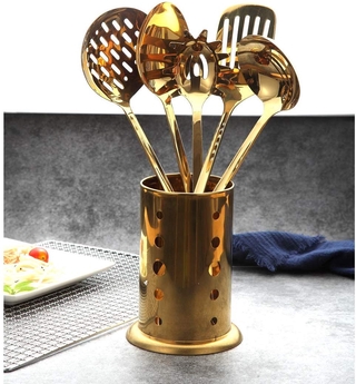 Fashion Stainless Steel Kitchen Utensils Cooking Trowel Set Gold Titanium Cooking Tools Spoon Shovel Cookware Kitchen Tools Cocina Utensilios Spatula Ladle Kitchenware
