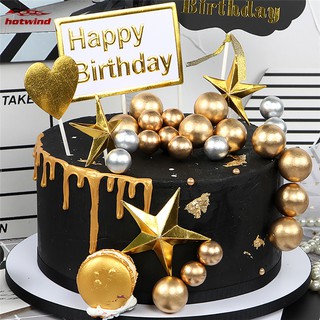 HW 10Pcs/Pack Birthday Cake Topper Golden Silver Balls Cupcake Toppers Party Supplies