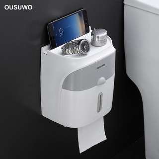 OUSUWO Tissue Box Bathroom Nordic Style Environmental Protection Material Punch Free Wall Hanging Multifunctional Rack