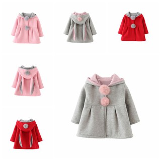 BOBORA Cotton Rabbit Ears Children's Tide Jacket Cute Baby Girls Warm Coat