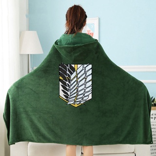 Attack on Titan Wearable Throw Blanket with Hooded for Children and Adults Scout Regiment Plush