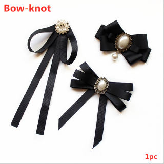 Beautiful Exquisite Ribbon Bow Tie Pin Lapel Fabric Retro Art Bow Tie Crystal Shirt Dress Black Bow Accessories (1)
