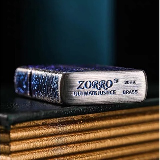 Original Zorro Brass Constantine Kerosene Lighter. Pure Copper Windproof FLINT carving Blue No fadi0