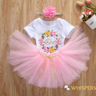 AydღToddler Baby Girls 1st Birthday Clothes Romper Jumpsuit Tutu Skirt Dress Flower Headband (1)