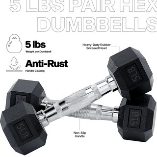 5 lbs (PAIR / 2 PCS) Rubber Hex Dumbells