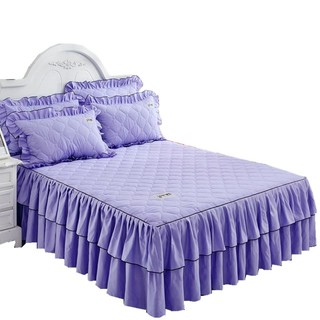 2pcs pillowcase Hot selling thickened COTTON BEDSPREAD bed skirt one piece Korean princess style Korean Lace Bed apron solid (9)