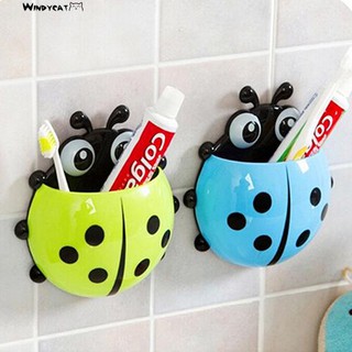COD ❤ Windycat❤ Ladybug Toothbrush Holder Suction Ladybird Toothpaste Wall Sucker Bathroom Sets