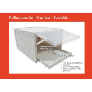 Box Organizer - Pull Out type - High Quality Plastic - Automatic Lift of Cover - 10"x13"x7" (1)