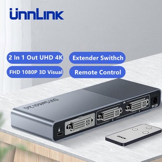 Unnlink DVI Switch 2X1 2 In 1 Out 3D Visual FHD 1080@60Hz Driver Free IR Remote Control Switcher for