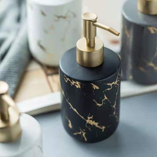 13 Oz Marble Pattern Ceramic Soap Dispenser/Cup with Golden Pump (3)