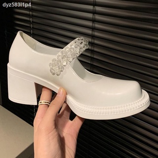 ▥▬Big toe shoes JK uniform women s shoes single shoes white patent leather rhinestones Mary Jane hig