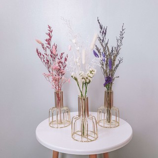 Gold Iron Vase with Glass Tube and Dried flowers