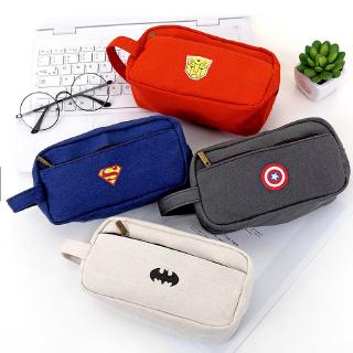 Superhero Canvas Pencil Case Multilayer Zipper Stationery Bag Large Capacity