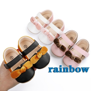 RAINBOW-Baby Girls Princess Dress Shoes, Anti-Slip Soft Sole Color Block Mary Jane Flats with Bow