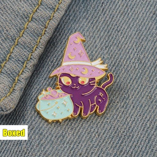 (Boxed) “Magic Purple Cat” Cute Enamel Pins Creative Badges Cartoon Brooch Denim Jacket Lapel Pins Personality Backpack Accessories HEZI197