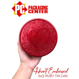 Floral Heart Embossed 6x2 Ruby Tin Can by per pcs, COD Nationwide! (2)