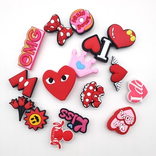 Red Series PVC Shoe Charms Cartoon Love Slippers Accessories Shoes Buckle Decorations Fit Croc Jibbitz Kids X-mas Gifts