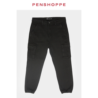Penshoppe Men's Slim Cargo Pants With Cuffs (Black)