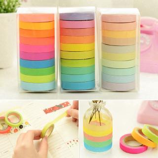 10 Pcs Rainbow Solid Color Paper Craft Washi Masking Washi Tape Sticky Adhesive DIY Stationery (3)