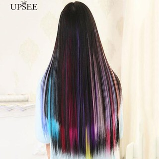 Multicolor Long Straight Synthetic Clip on Hair Wig