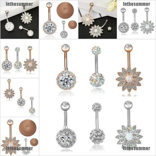Inthesummer✿ 3Pcs/Set Stainless Steel Crystal Opal Belly Button Rings Navel Piercing Jewelry
