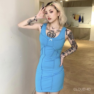 VCollar Slim Fit Slimming Nightclub Sexy Short Solid Color Irregular Summer Hip Covered Suspender Dress for WomenCLOUD4D-