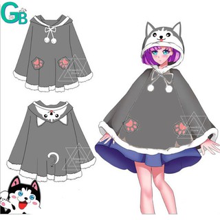 insWomen Girl Cute Plush Warm Husky Dog Shiba Inu Corgi Dog Neko Atsume Cat Cloak Manteau Hooded Coa (1)