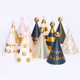 10 Pieces Black Gold Birthday Party Hats Fun Party Cone Hats Birthday Paper Hats Art Craft Caps Party Supplies for Kids Adults
