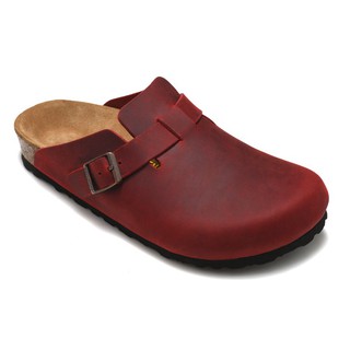 Original Birkenstock Slipper Boston Leather Men Women Slipper Casual Cork Shoes Wine Red (1)