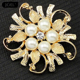 KIEL ✿Flower Brooch Pin Rhinestone Crystal Faux Pearl Bouquet Bridal Jewelry