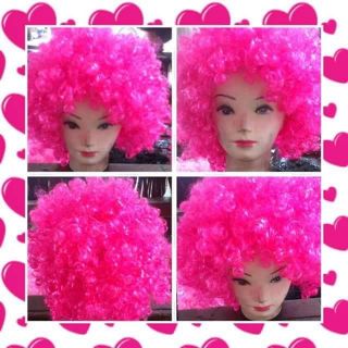 Pink afro curly curl wig