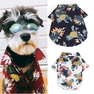 【Stock】 Hawaiian Style Pet Clothes Dog Printed Summer Beach Clothes Shirt Teddy T-Shirt