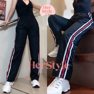 HERSTYLEMNL Elasticated High Waist Track Pants with 3 Side Stripes