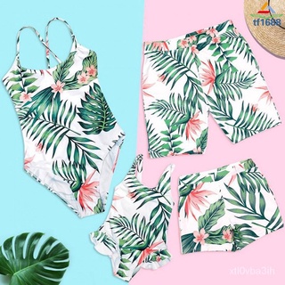 【Starting】Family Quick-dry Swimwear Tropical Printed Sleeveless Backless Beach Swimwear tpR9