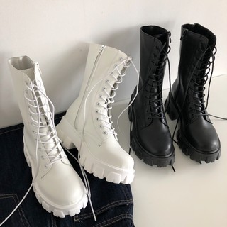 2021 Spring Women White Boots Autumn Fashion Black Leather Platform Gothic Boots Punk Combat