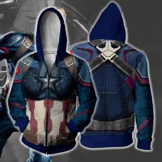 The Avengers 4 Endgame Superhero Captain America Zip Hoodie Cosplay Marvel 3D Jacket Costume