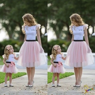 ♗❡๑NCH-Mother and Daughter Casual Summer T-shirt Skirt Tulle