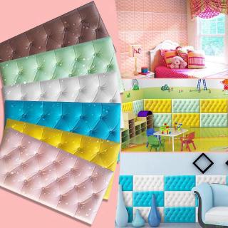 3D Faux Leather PE Foam Wall Sticker/ Waterproof Self Adhesive Wallpaper for Living Room Bedroom Kids Room Nursery Home Decor