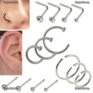14Pcs/Set Stainless Steel Hinged Segment Nose Ring Bone Studs Hoop Body Piercing