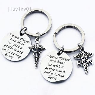Creative Nurse Prayer Word Stainless Steel Keychain RN Pendant Keychains Registered Nurse Gift